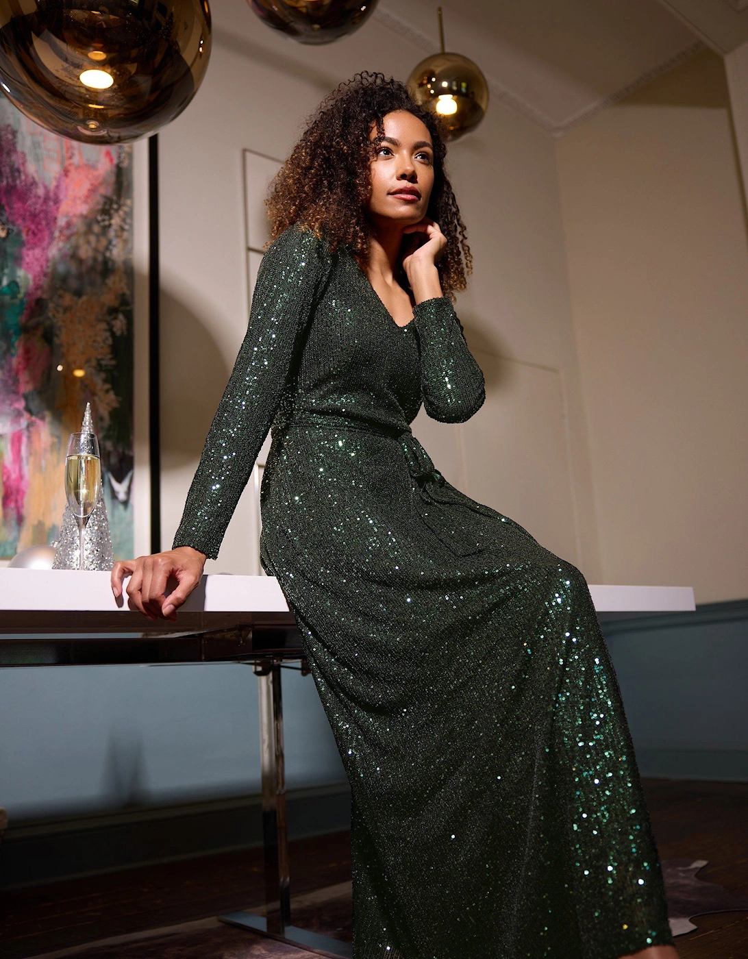 Sequin V-Neck Maxi Dress, 2 of 1