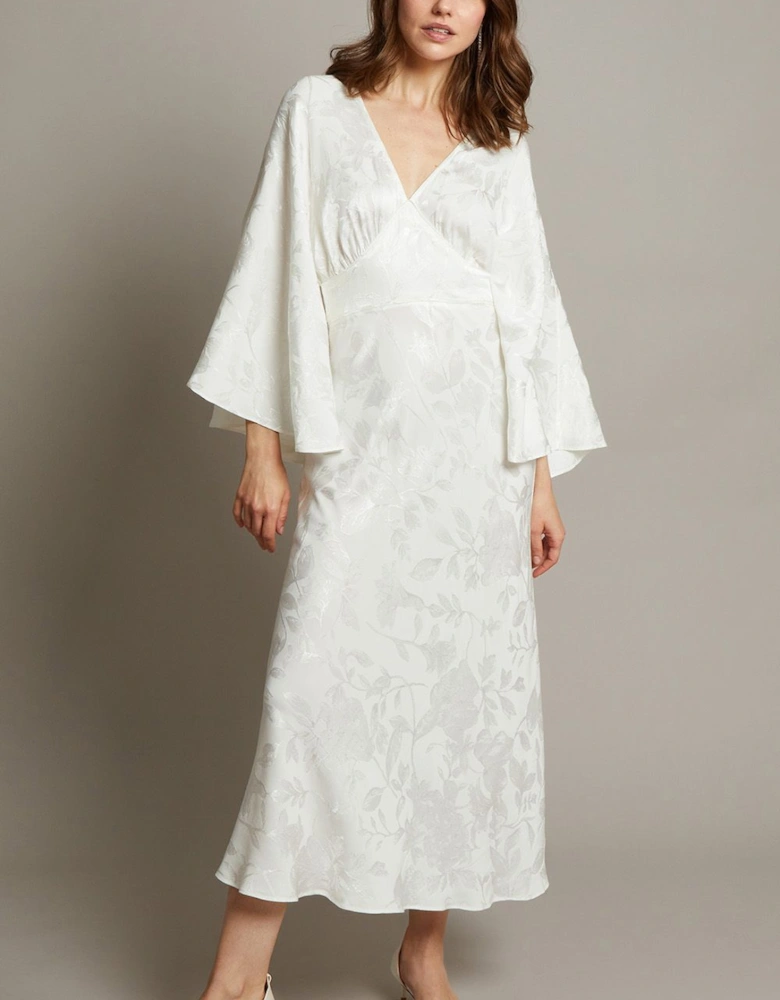 Clara Cape Satin Wedding Dress Ivory