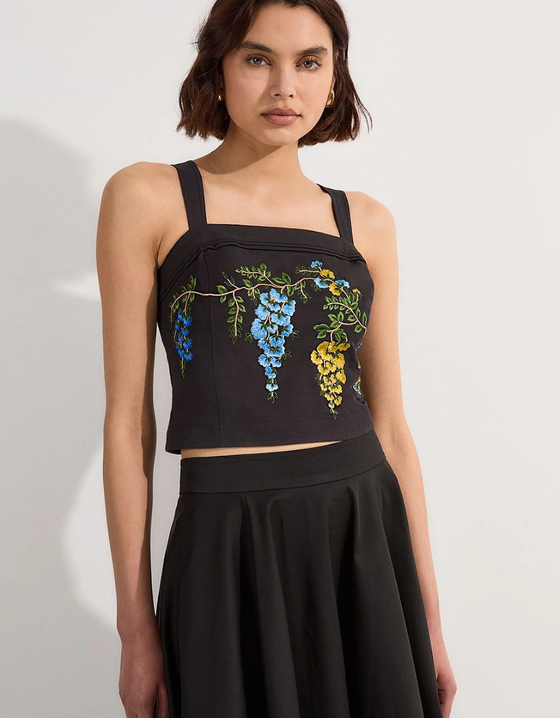 Floral Embroidered Woven Strappy Top, 2 of 1