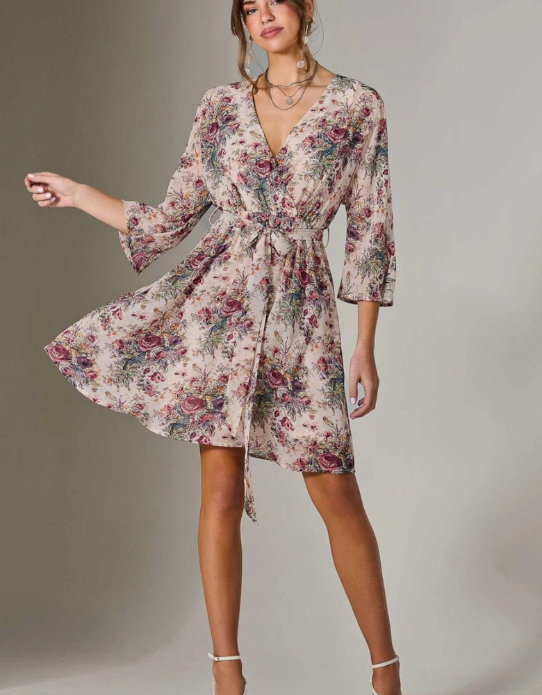 Chiffon 3/4 Sleeve Mini Dress