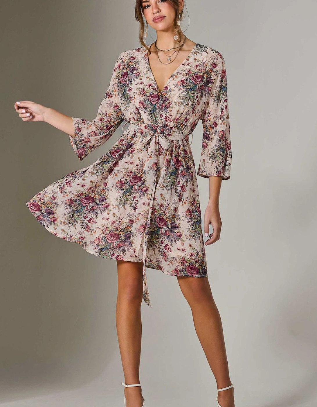 Chiffon 3/4 Sleeve Mini Dress, 2 of 1