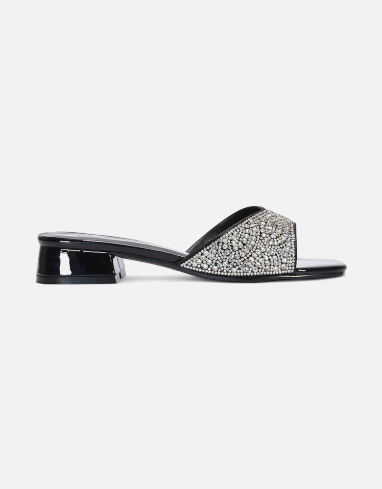 'Erica' Open Toe Slip On Diamante Low Heel Mule Shoes