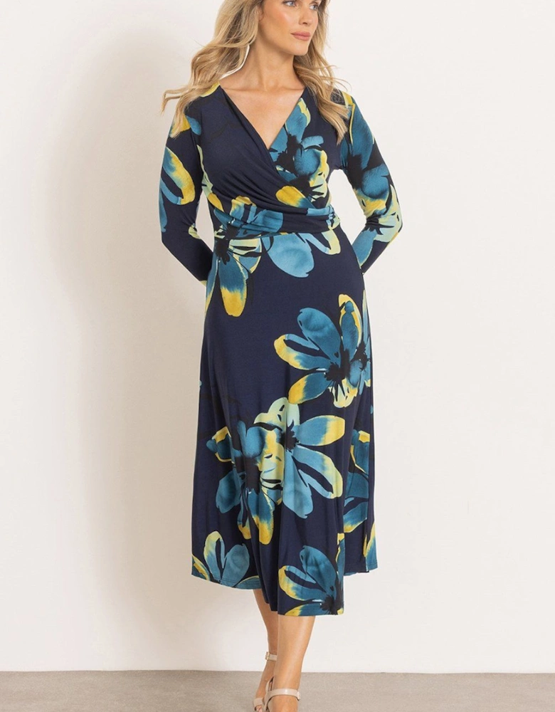 Wrap Around Floral Long Sleeve Midi Dress