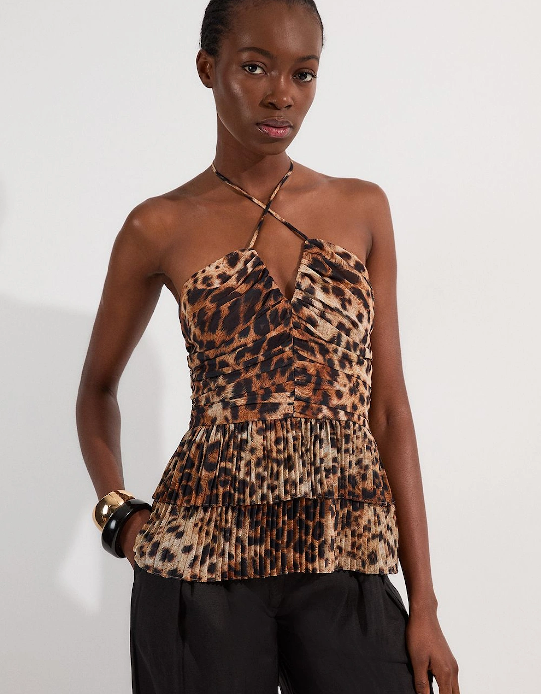 Animal Georgette Crinkle Tiered Halterneck Top, 2 of 1