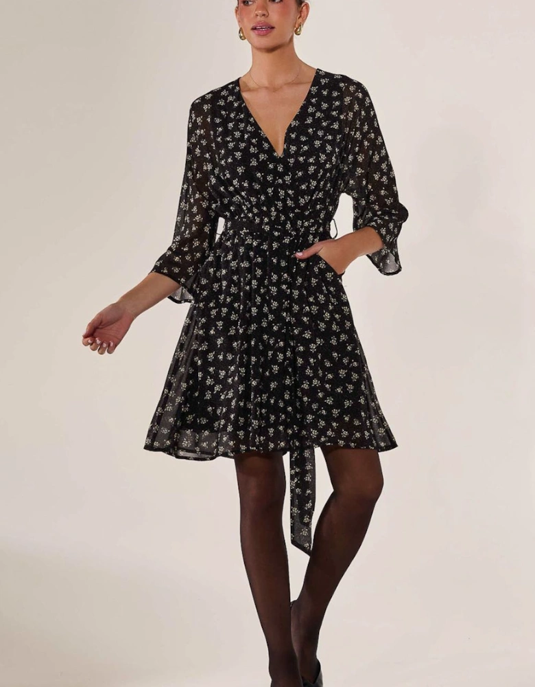 Chiffon 3/4 Sleeve Mini Dress