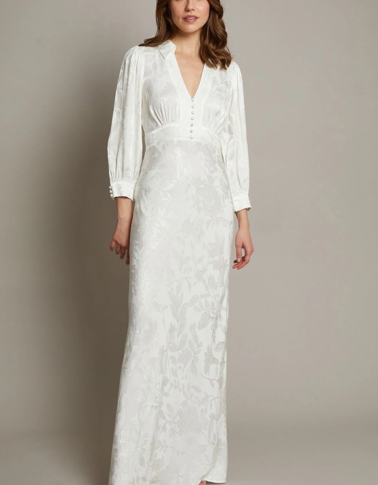 Grace Long Sleeve Satin Shirt Wedding Dress Ivory