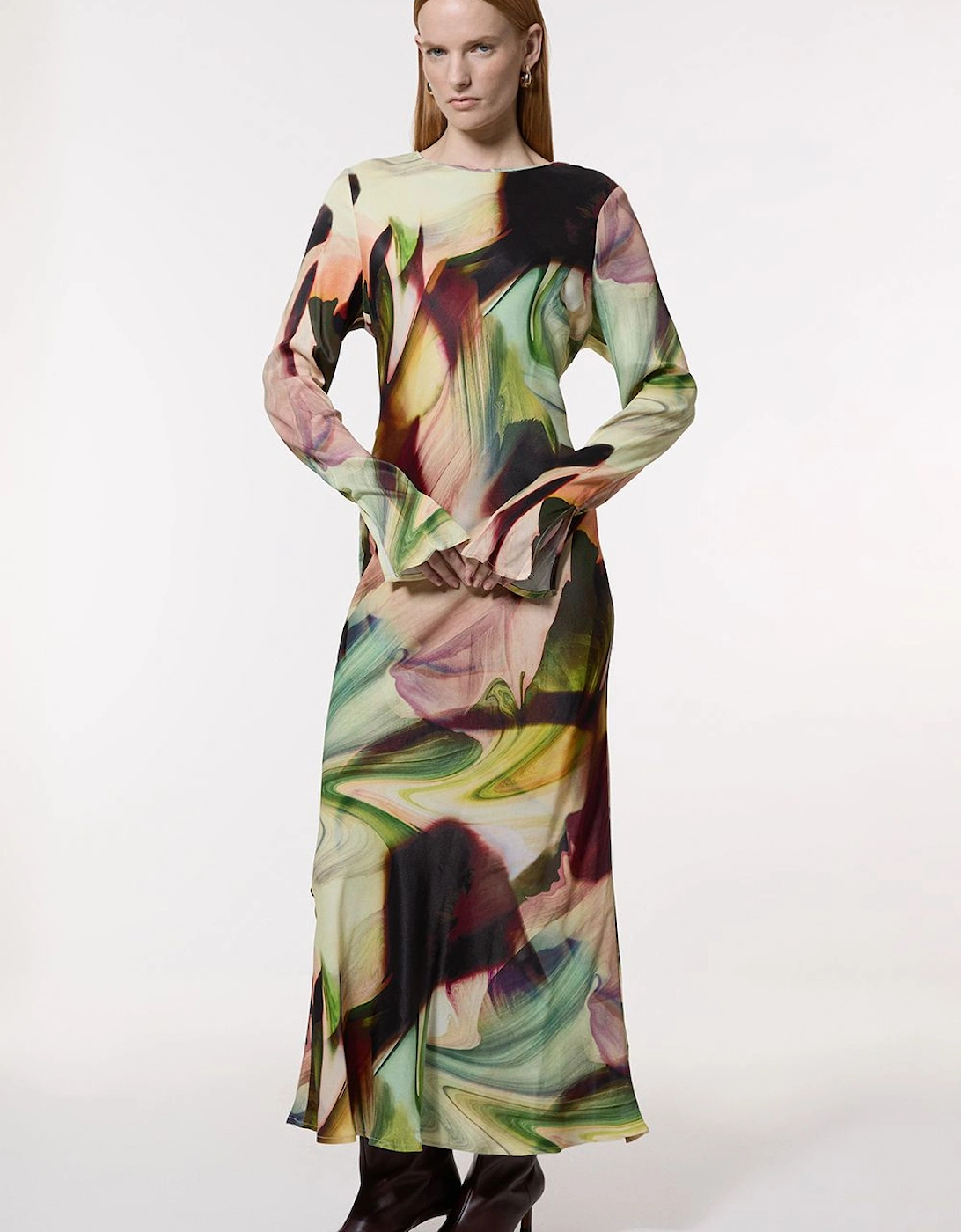 Printed Satin Woven Maxi Dress, 2 of 1