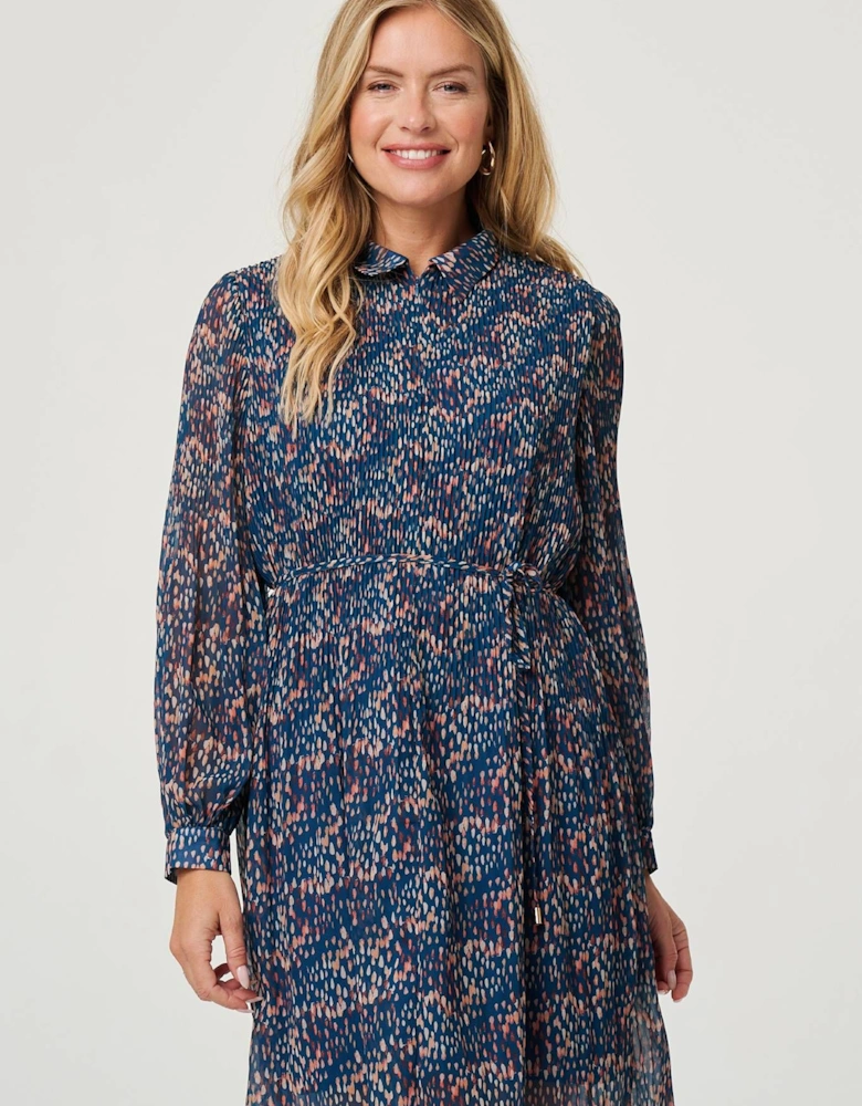 Printed Collared Short Tie Waist Dress