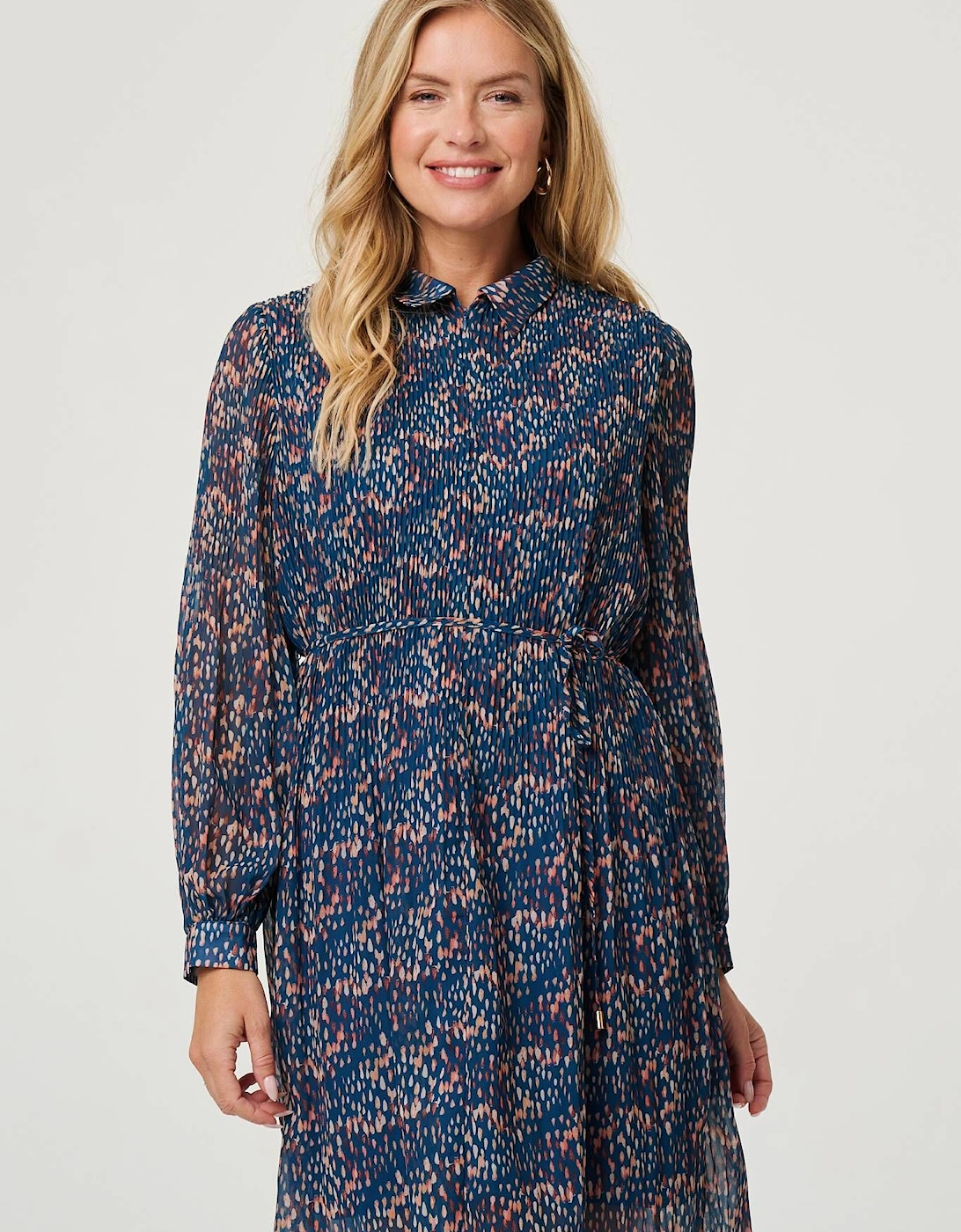 Printed Collared Short Tie Waist Dress, 2 of 1