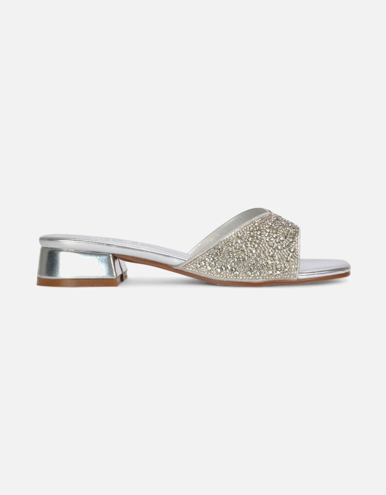 'Erica' Open Toe Slip On Diamante Low Heel Mule Shoes