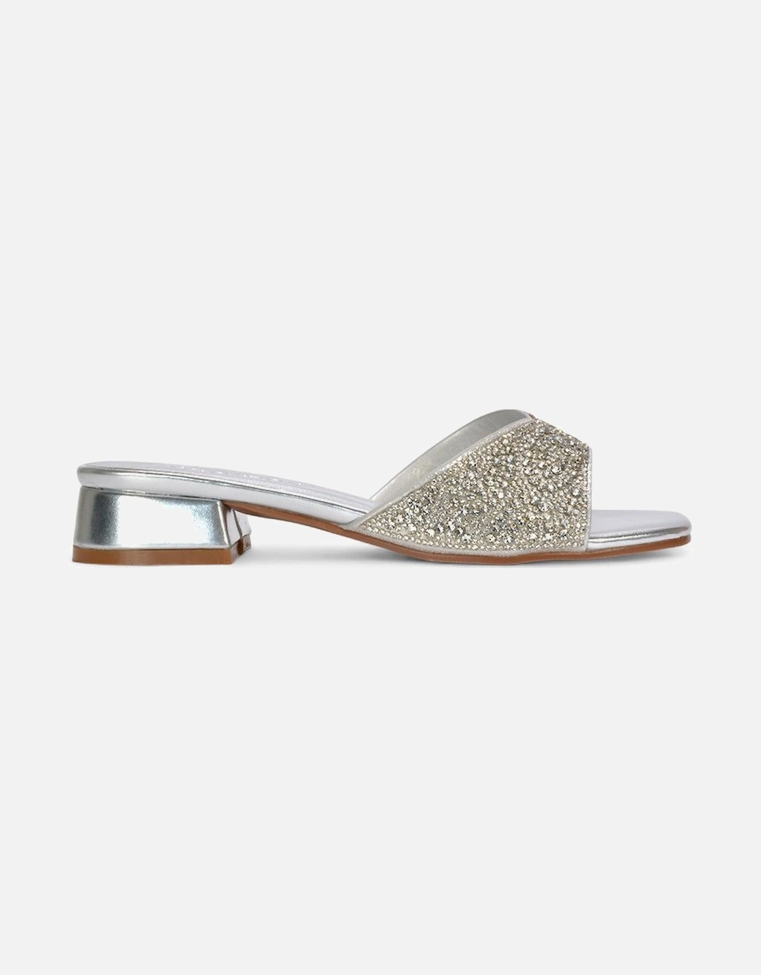 'Erica' Open Toe Slip On Diamante Low Heel Mule Shoes, 2 of 1
