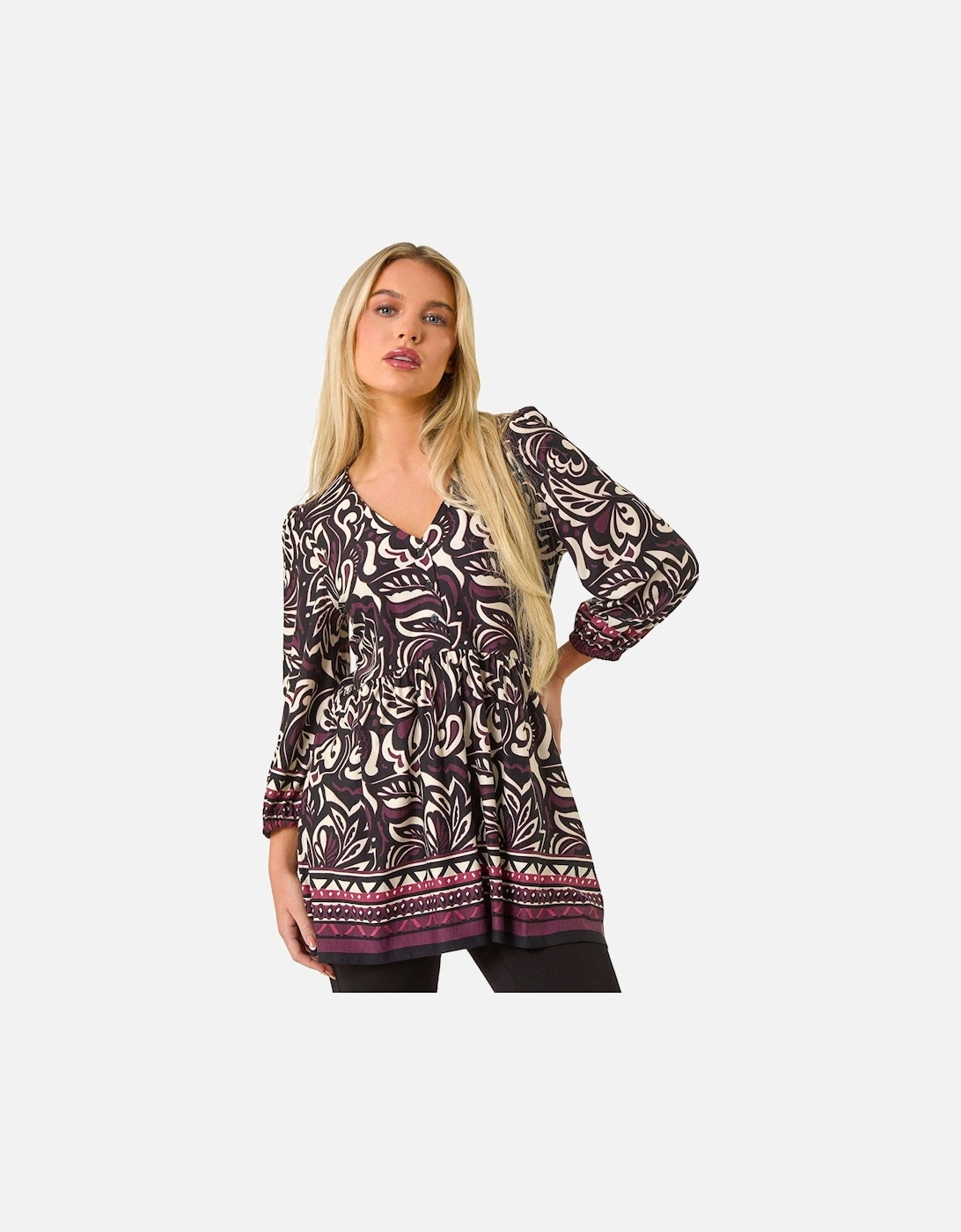 Petite Floral V-Neck Tunic Stretch Top, 2 of 1