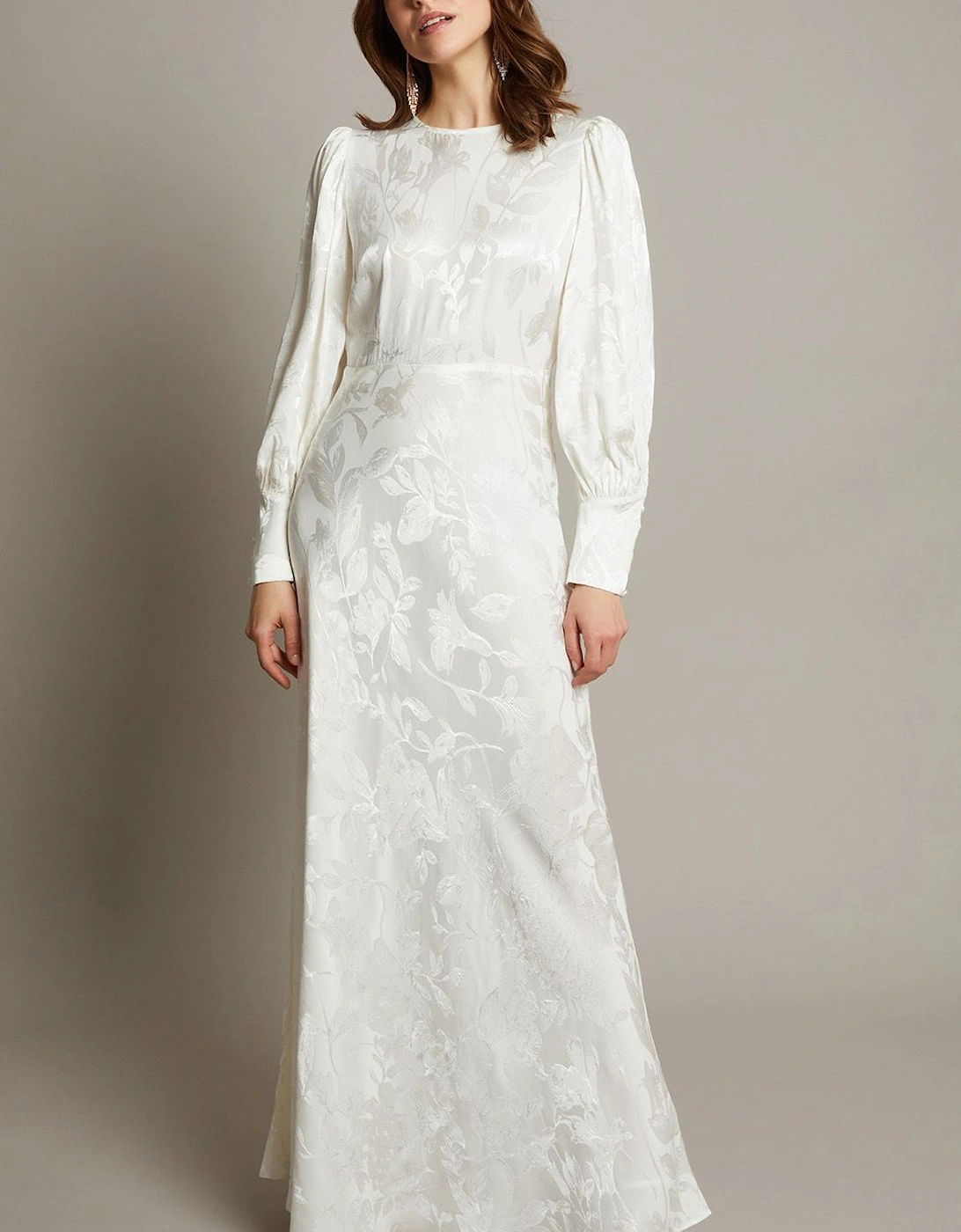 Grace Long Sleeve Satin Wedding Dress Ivory, 2 of 1