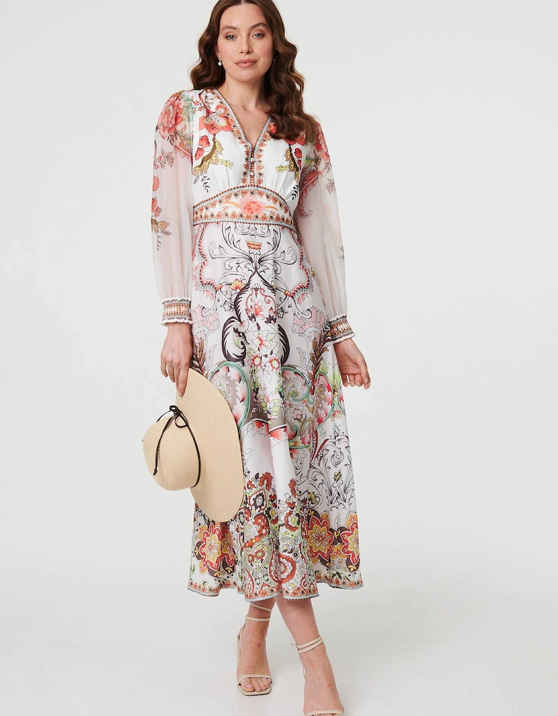Printed Long Sleeve Empire Maxi Dress, 2 of 1