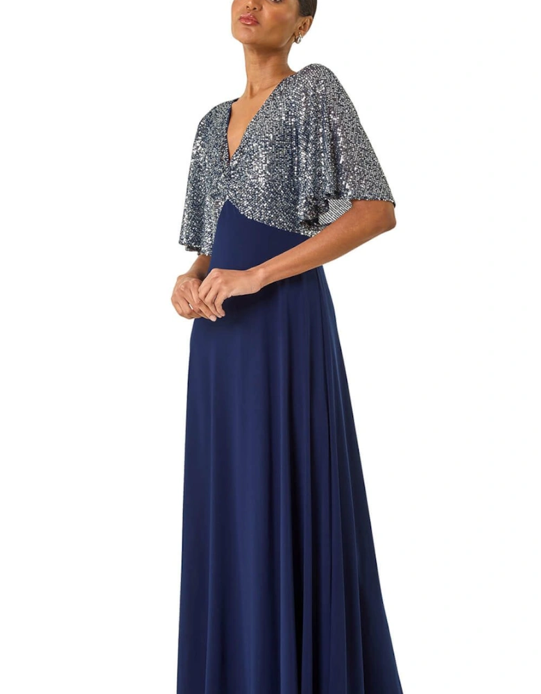 Sequin Flutter Sleeve Midi Dress