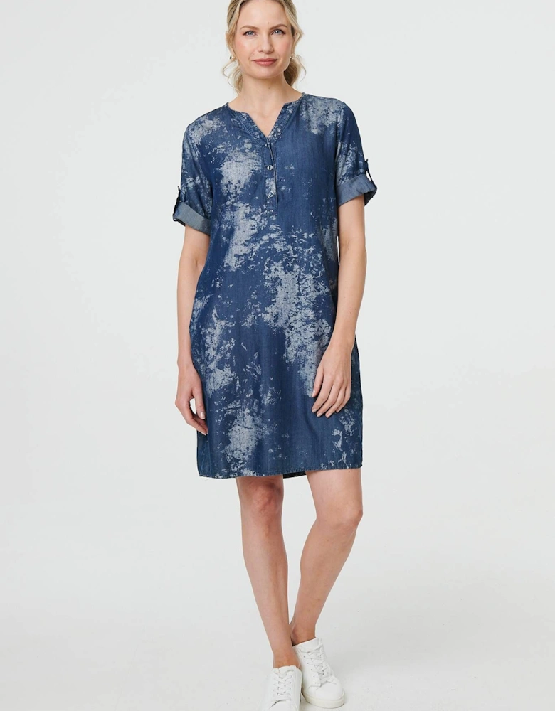 Relaxed Turn-Up 1/2 Sleeve Short Dress