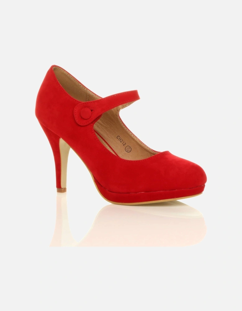 High Slim Heel Mary Jane Faux Suede Court Shoes