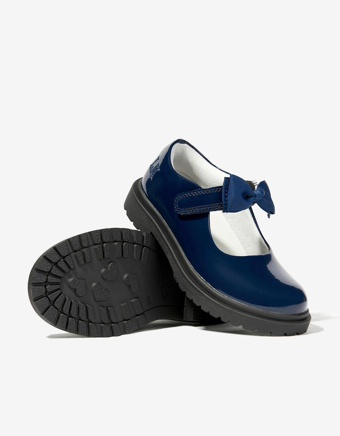 Girls Mia Bow Patent School Shoes in Navy