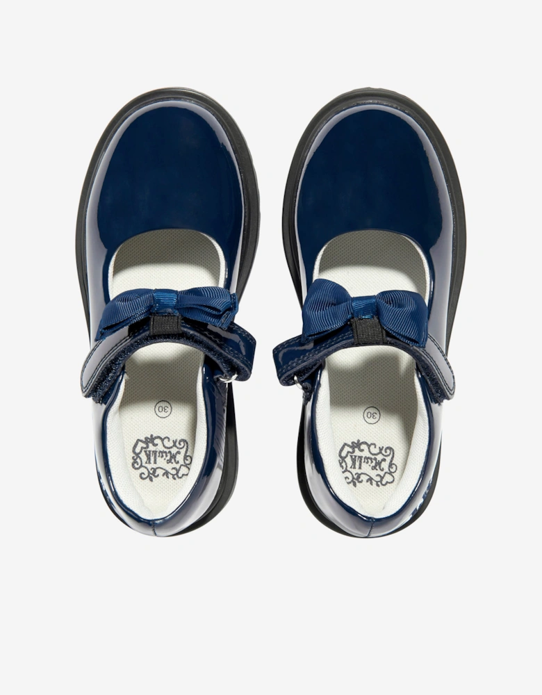 Girls Mia Bow Patent School Shoes in Navy