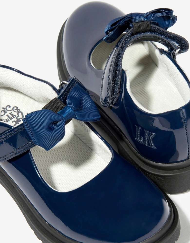 Girls Mia Bow Patent School Shoes in Navy