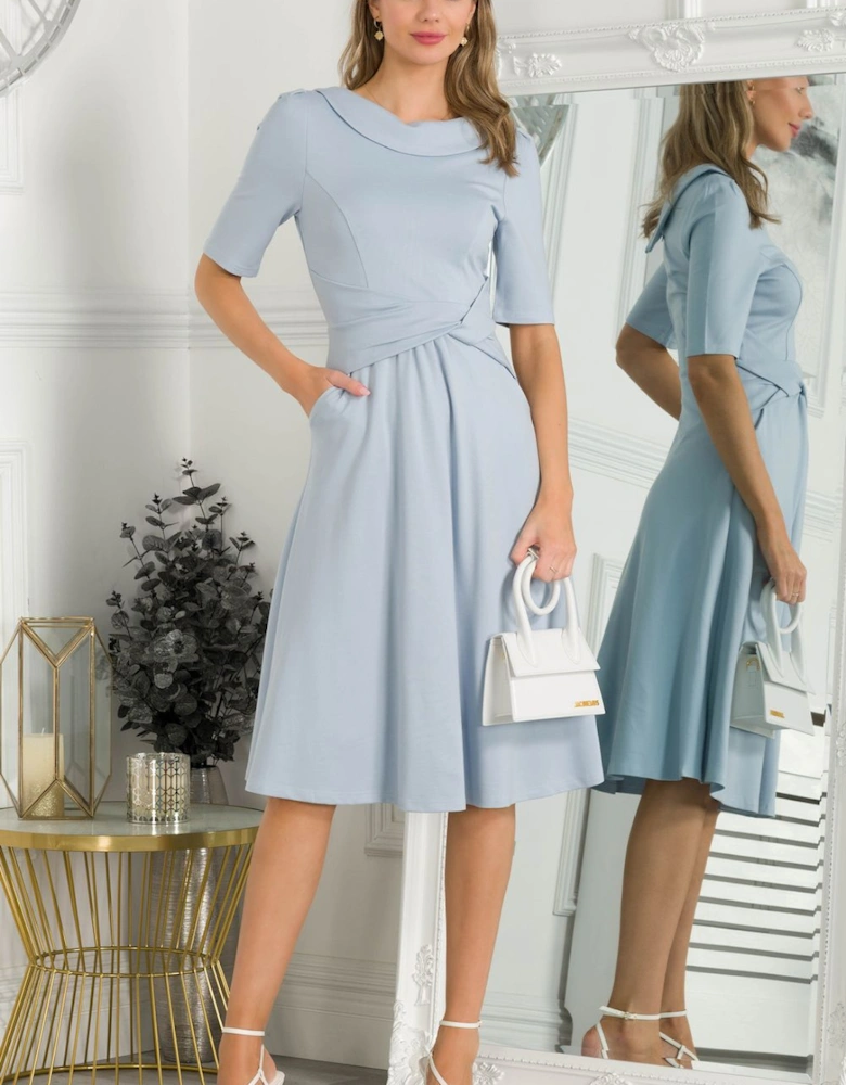 Fold Over Collar Flare Dress