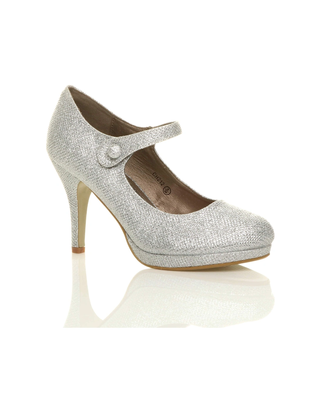 High Slim Heel Mary Jane Glitter Mesh Court Shoes, 2 of 1