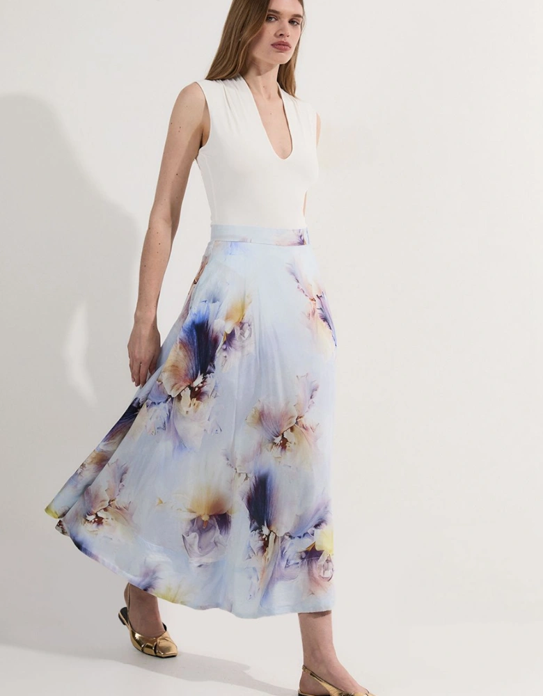 Spring Floral Silk Cotton Woven Prom Skirt