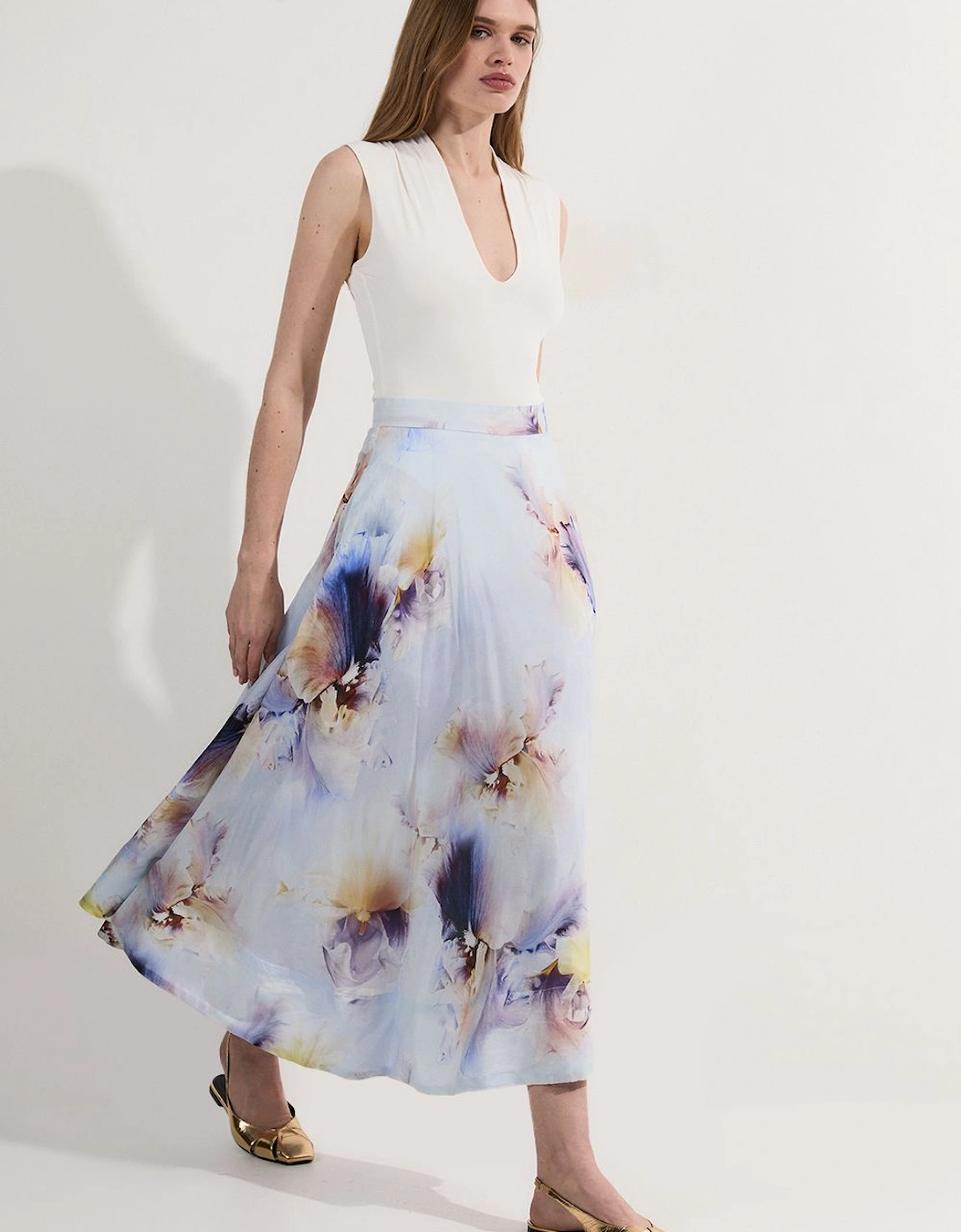 Spring Floral Silk Cotton Woven Prom Skirt, 2 of 1