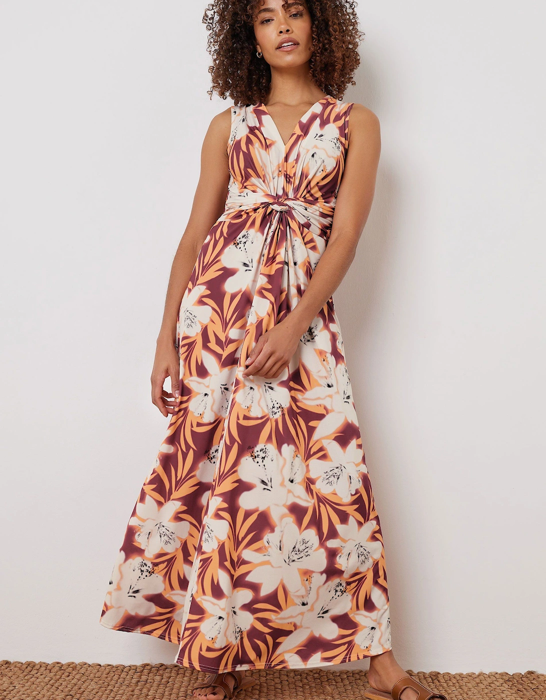 Tropical Print Knot Front Maxi Dress, 2 of 1