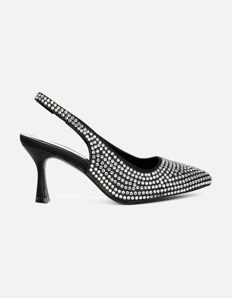 'Gayna' Diamante Bridal Slingback Pointed Toe Mid Heel Court Shoes