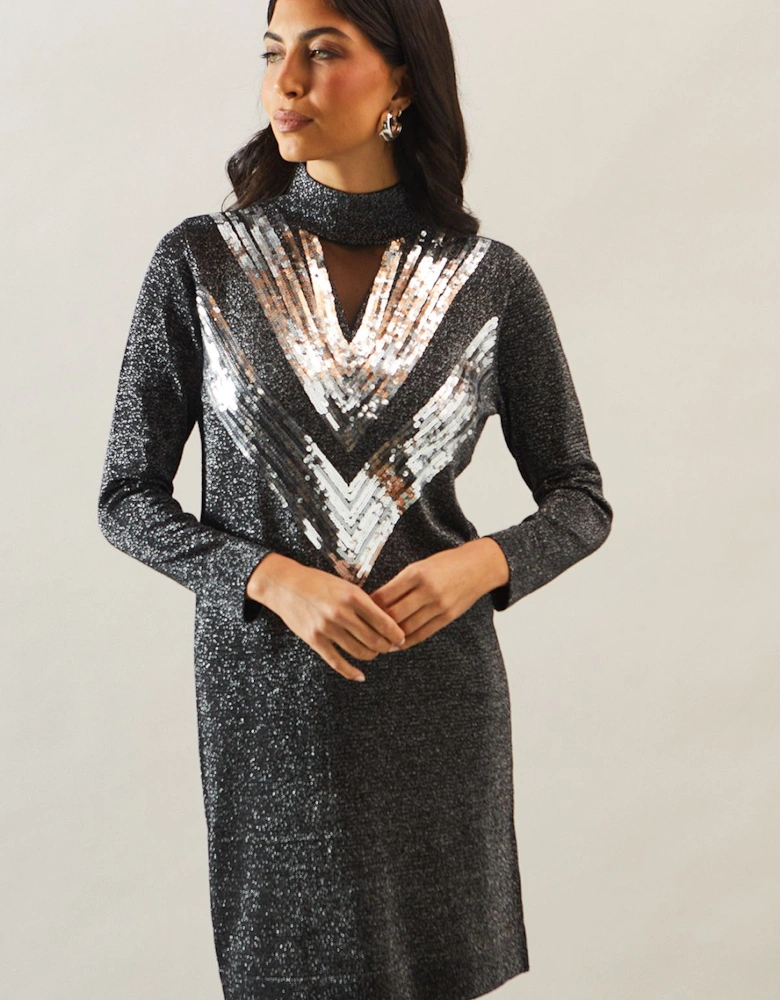 Premium Embellished Sequin Mesh Knitted Tunic Dress