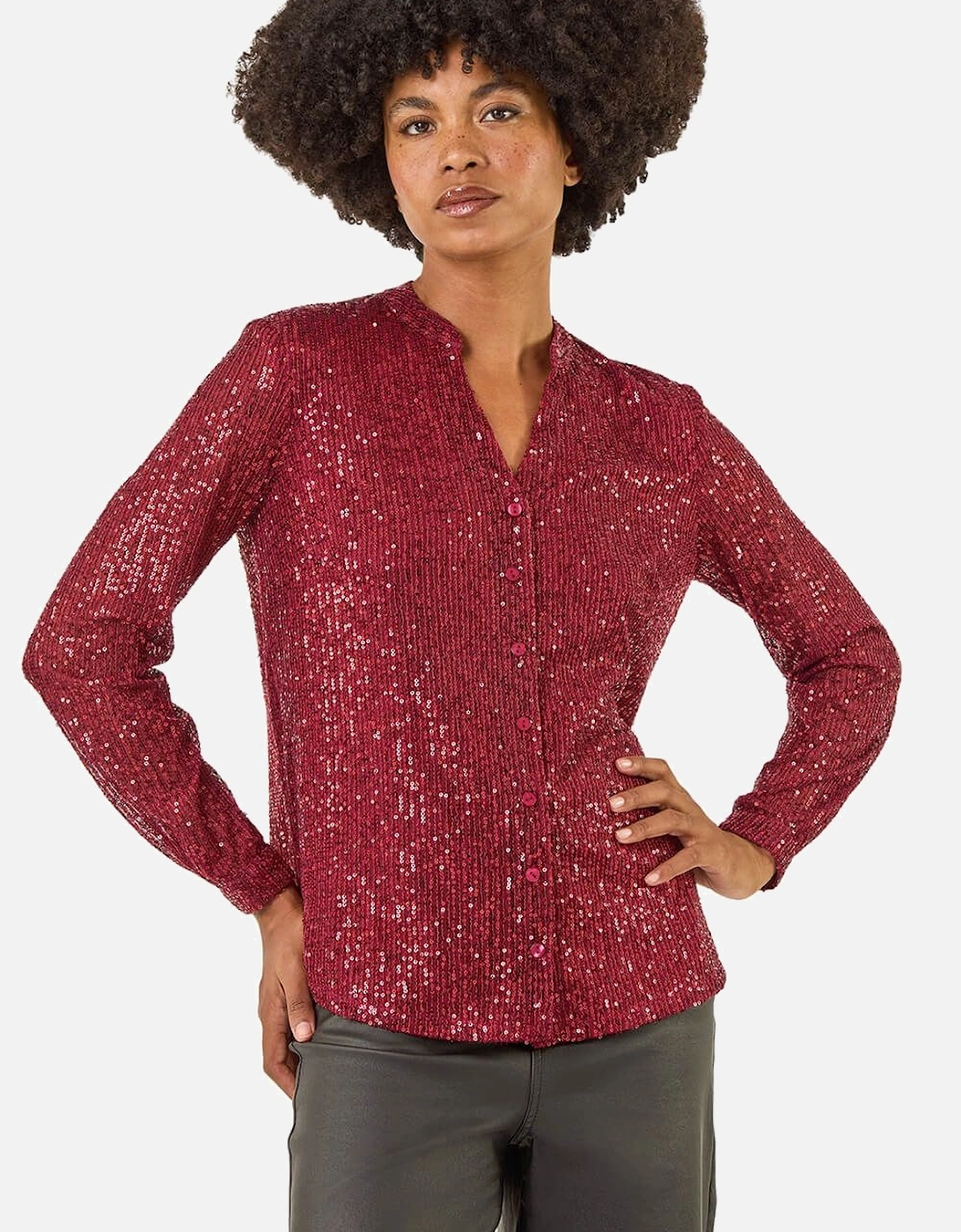 Sequin V-Neck Stretch Blouse, 2 of 1