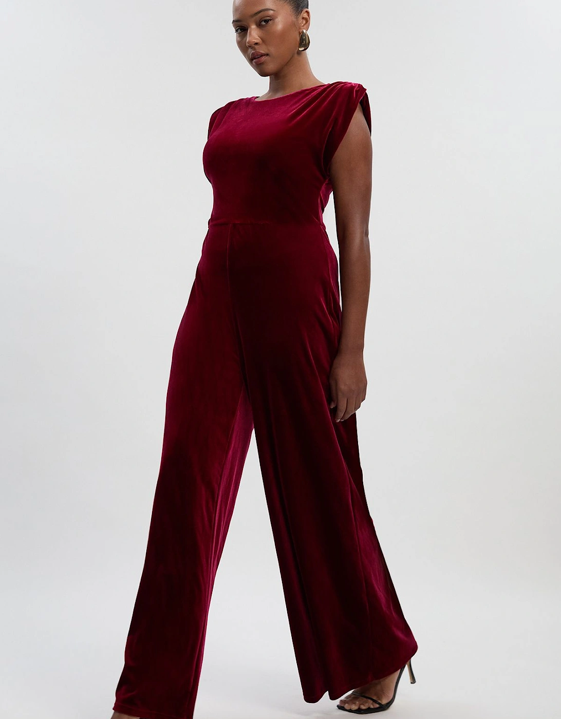 Plus Size Stretch Velvet Strong Shoulder Jumpsuit, 2 of 1