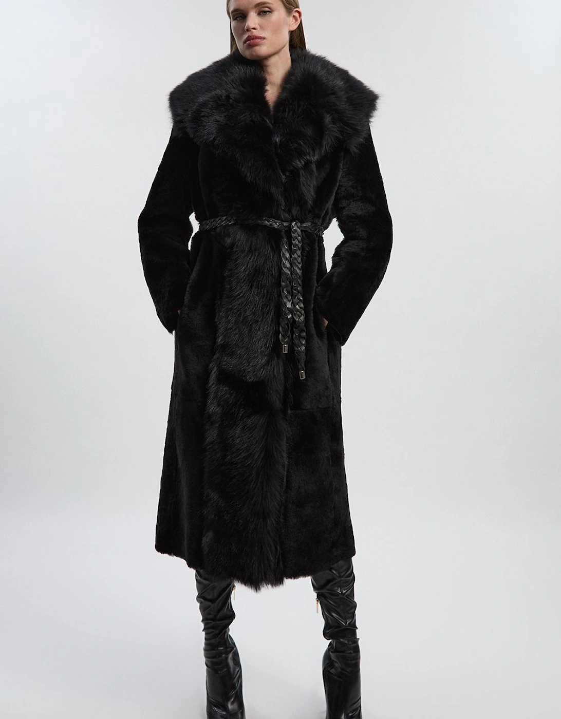 Reversible Shearling & Leather Belted Maxi Coat, 2 of 1