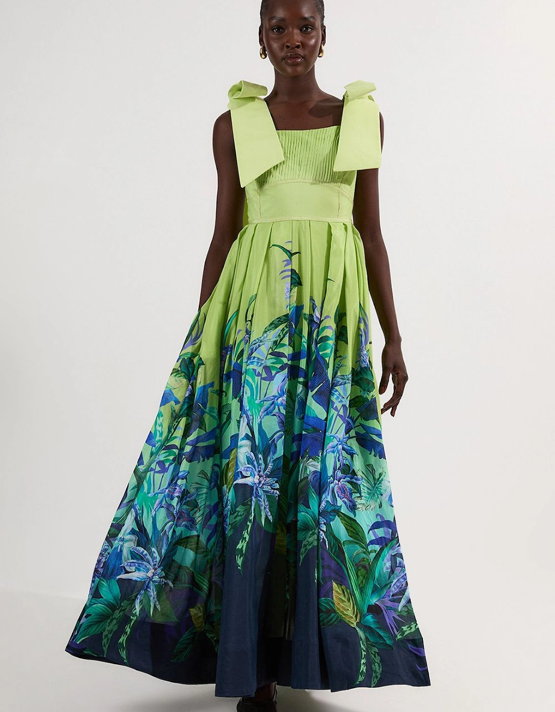 Tropical Floral Silk Cotton Woven Strappy Woven Maxi Dress, 2 of 1