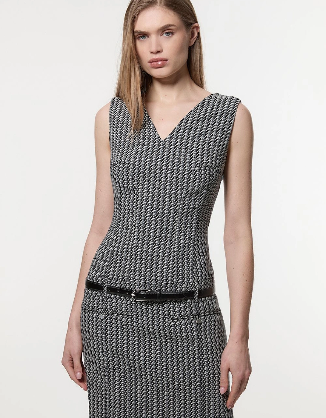 Jacquard Tailored Sleeveless Mini Dress, 2 of 1