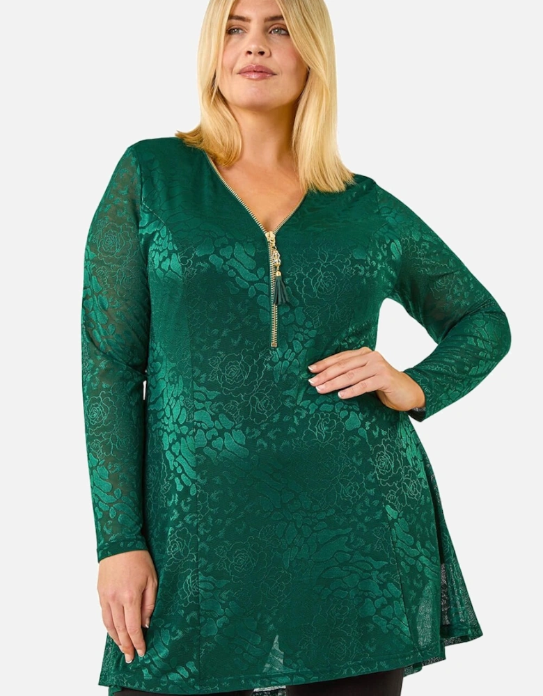 Curve Zip Front Floral Lace Top