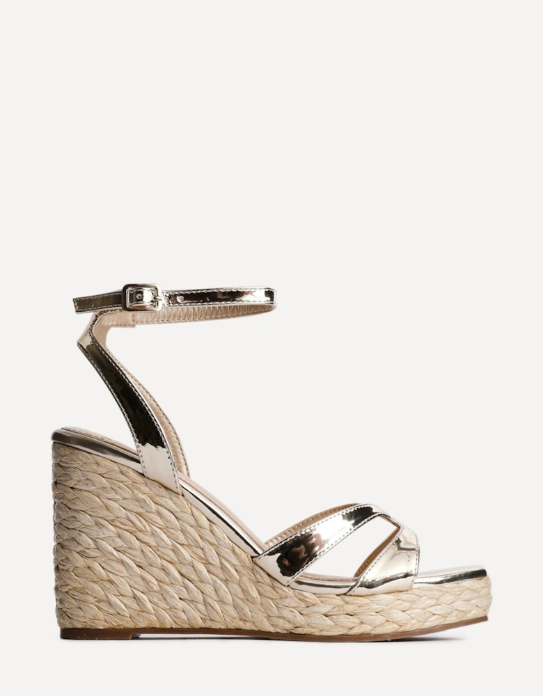Tequila Gold Faux Leather Crossover Espadrille Inspired Wedge