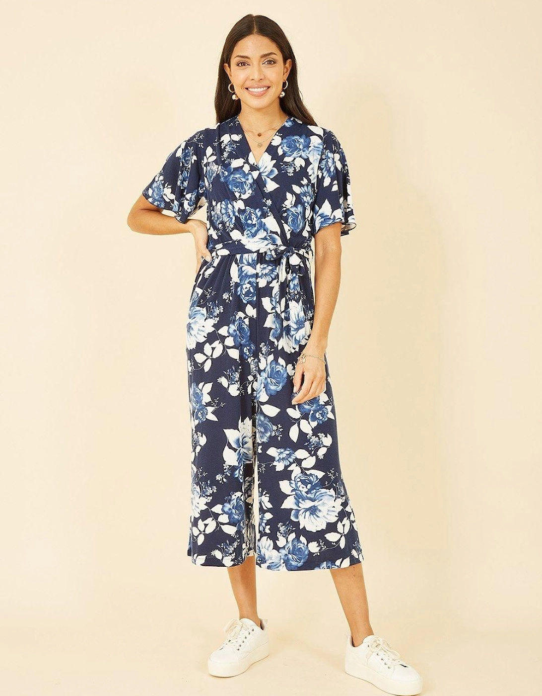 Navy Rose Print Jumpsuit With Angel Sleeves, 2 of 1