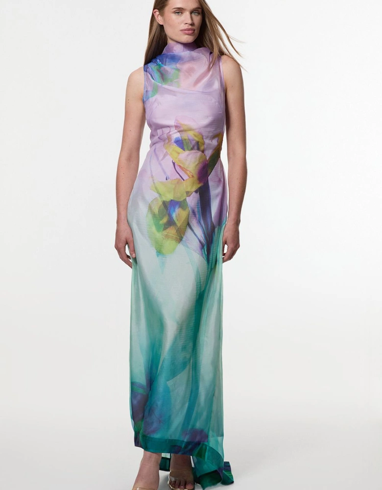 Digital Ophelia Floral Organdie High Neck Maxi Dress