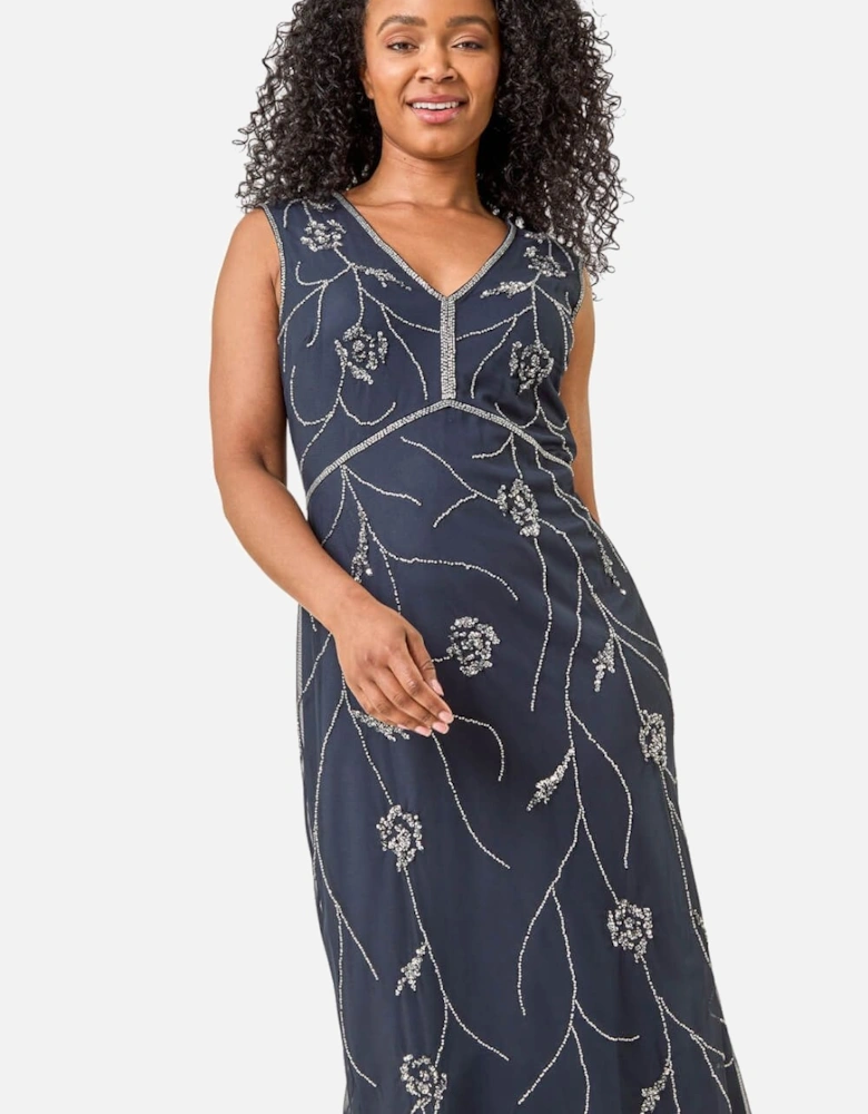 Petite Embellished V-Neck Midi Dress