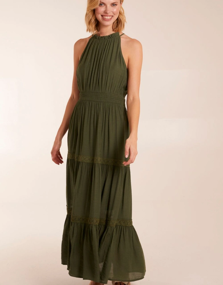 Crochet Halter Maxi Tiered Dress