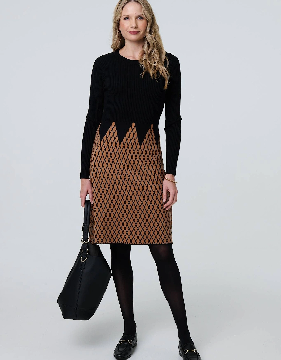 Printed Long Sleeve Jumper Midi Dress, 2 of 1