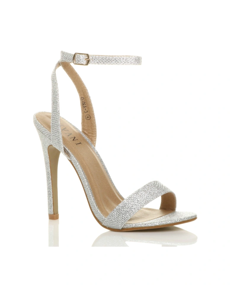 High  Heel Ankle Strap Barely There Glitter Mesh Heeled Sandals