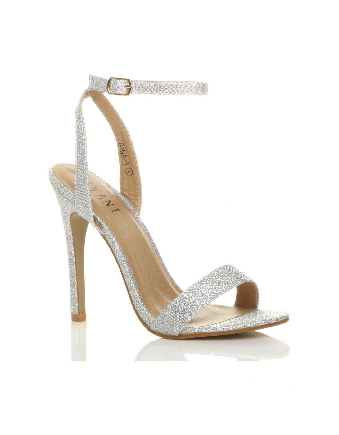 High  Heel Ankle Strap Barely There Glitter Mesh Heeled Sandals, 2 of 1