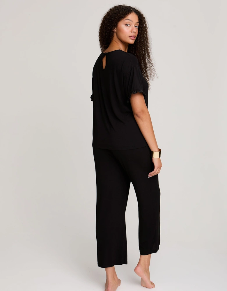 Bamboo Frill Tee Trouser Set in Black
