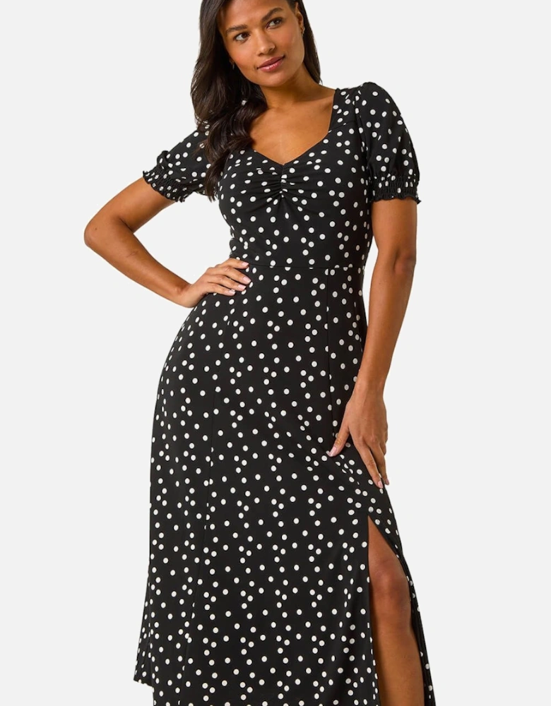 Spot Print Sweetheart Stretch Midi Dress