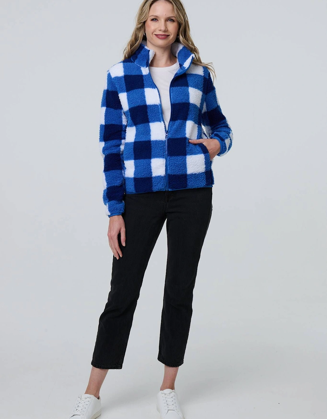 Checked Print Teddy Fur Zip Front Jacket, 2 of 1