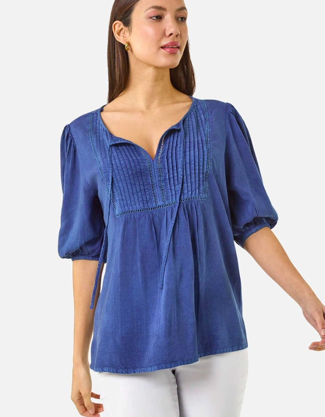 Pleat Detail Tie Neck Top, 2 of 1