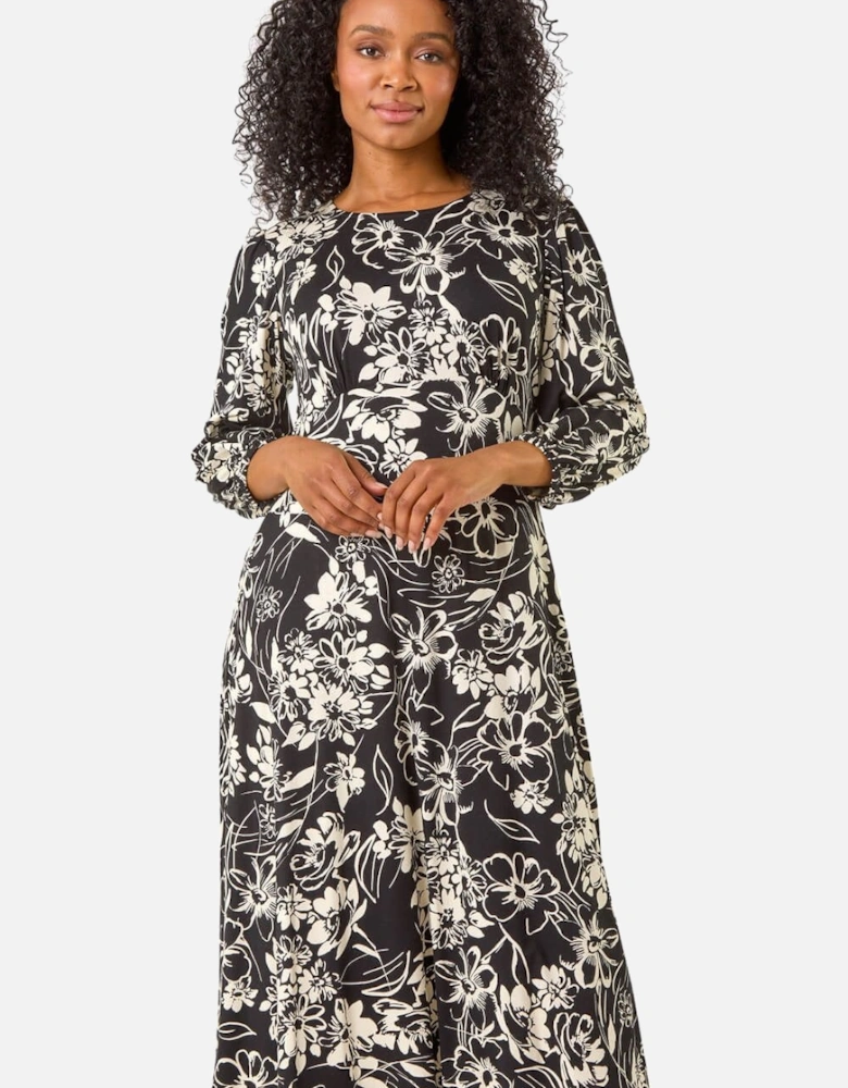 Petite Floral Stretch Midi Dress